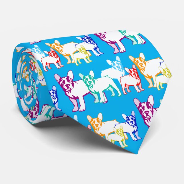 Colourful French Bulldogs Tie (Rolled)