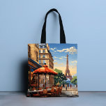 Colourful French Cafe Eifel Tower Paris France Tote Bag<br><div class="desc">Colourful French Cafe Eifel Tower Paris France Tote Bags features a colourful French cafe and architecture with the Eifel Tower in the background. Created by Evco Studio www.zazzle.com/store/evcostudio</div>