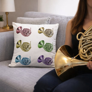 Colourful French Horn Pop Art  Throw Pillow