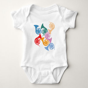 Colourful French Horns Baby Bodysuit