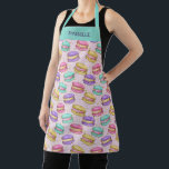 Colourful French Macaron Cookies Faux Glitter Name Apron<br><div class="desc">Whimsical and colourful faux gold glitter French macarons pattern in pink,  purple,  yellow,  and teal. Customizable name for a personalized gift.</div>