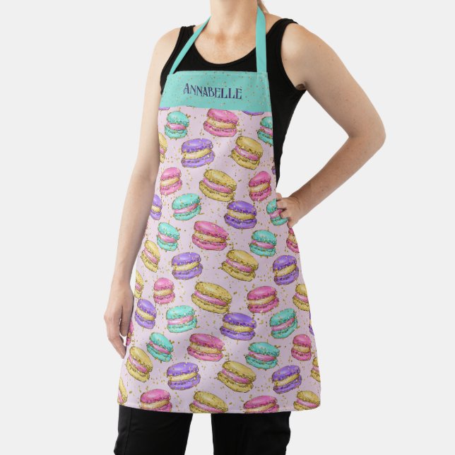 Colourful French Macaron Cookies Faux Glitter Name Apron (Insitu)