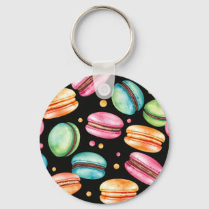 Colourful French Macaron Watercolor Pattern Keychain
