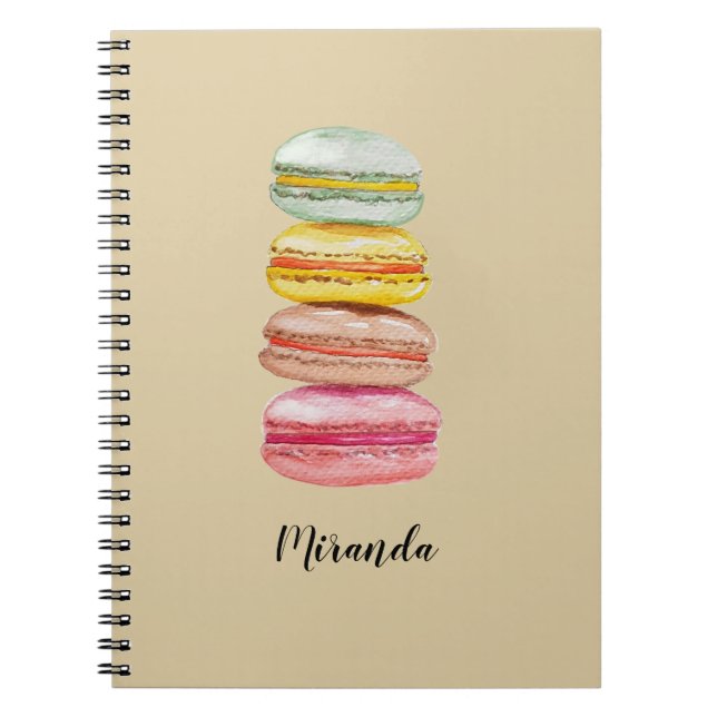 Colourful French Macarons Watercolor Hand-painted Notebook (Front)