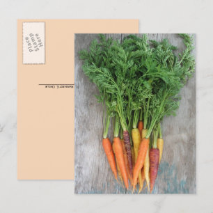 Colourful Fresh Baby Carrots, Weathered Wood Tabl Postcard