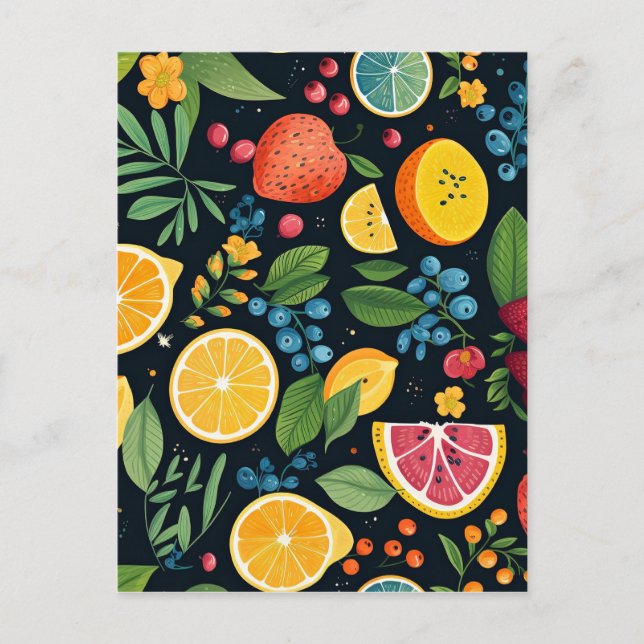 Colourful Fresh Fruit Pattern Postcard (Front)