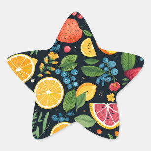 Colourful Fresh Fruit Pattern Star Sticker