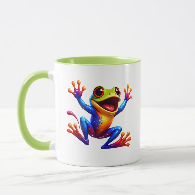 Colourful Frog Cartoon Jumping Hyper Vibrant Energ Mug (Left)