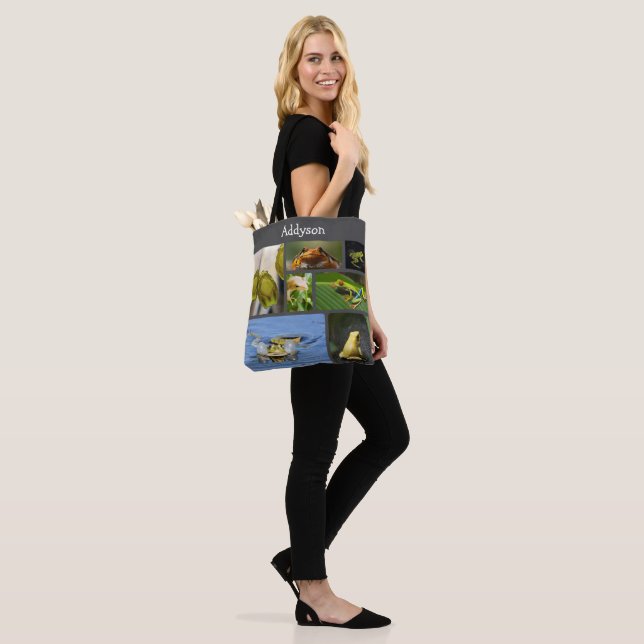 Colourful Frogs Custom Name Tote Bag (On Model)