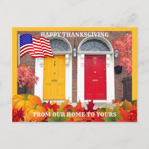 Colourful Front Doors Thanksgiving Postcard