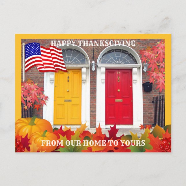Colourful Front Doors Thanksgiving Postcard (Front)