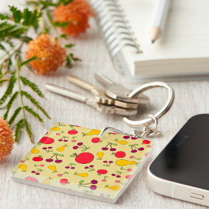 Colourful Fruit Pattern Apples Cherries and Pears  Keychain