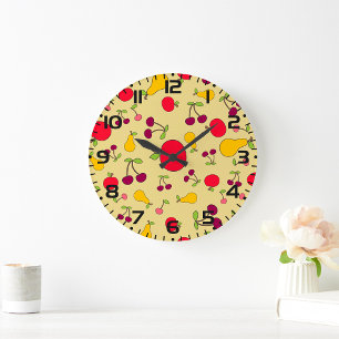 Colourful Fruit Pattern Apples Cherries and Pears Large Clock
