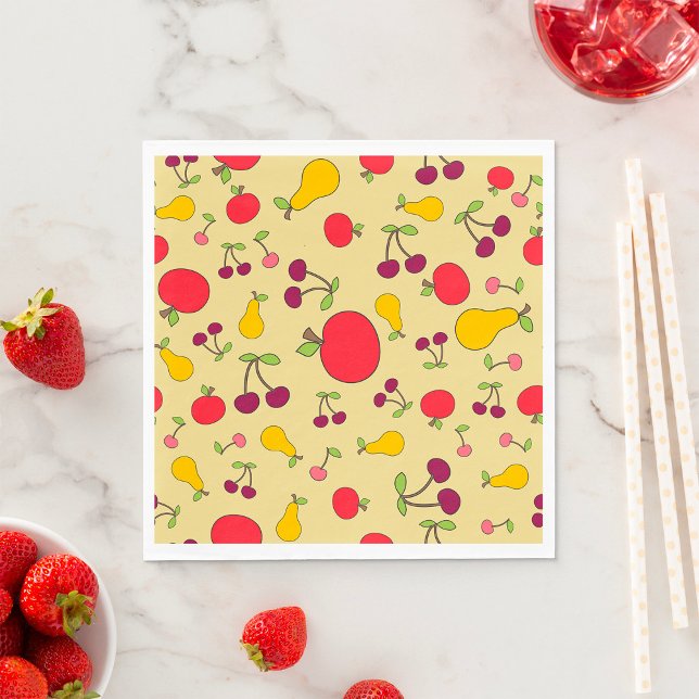 Colourful Fruit Pattern Apples Cherries and Pears  Napkin (Creator Uploaded)