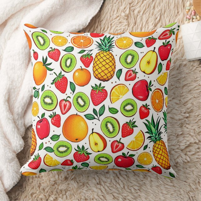 Colourful Fruit Pattern Design Throw Pillow (Blanket)