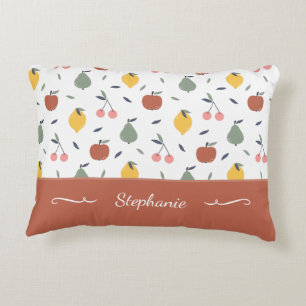 Colourful Fruit Pattern First Name Red Accent Pillow