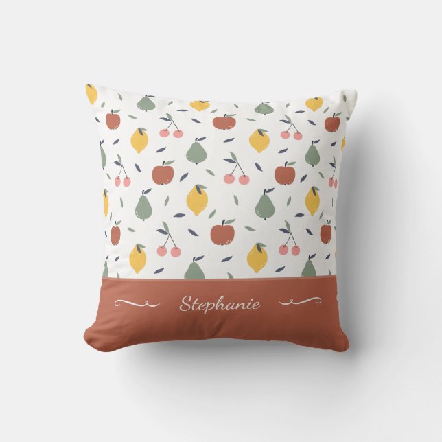 Colourful Fruit Pattern First Name Red Throw Pillo Throw Pillow (Front)