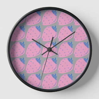 Colourful Fruit Pattern on Grey Background Clock