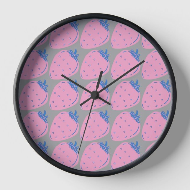 Colourful Fruit Pattern on Grey Background Clock (Front)