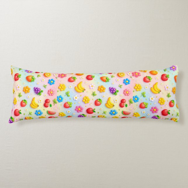 Colourful Fruit Pattern With Flowers and Fruits Body Pillow (Front)