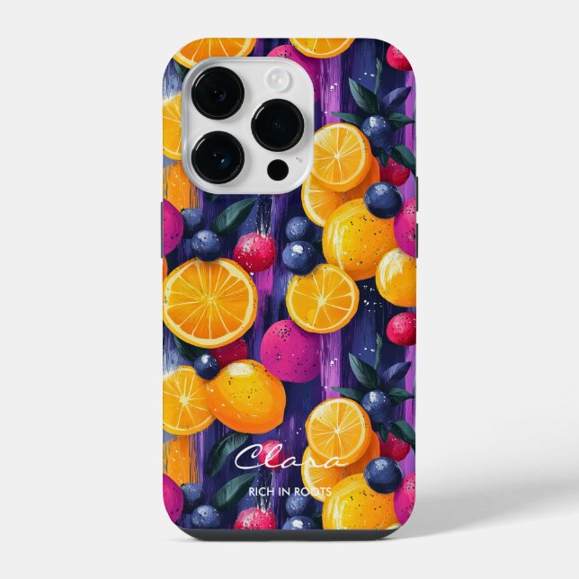 Colourful Fruit Pattern with Vibrant Citrus & Berr iPhone Case (Back)