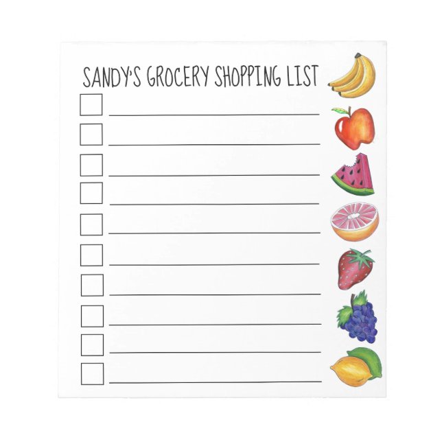 Colourful Fruit Personalized Grocery Shopping List Notepad (Front)