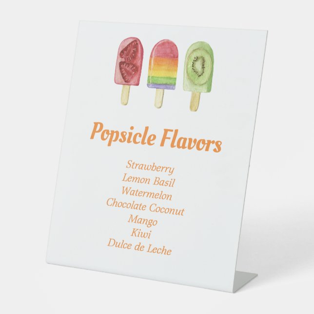 Colourful Fruit Popsicle Flavours Summer Party Pedestal Sign (Front)