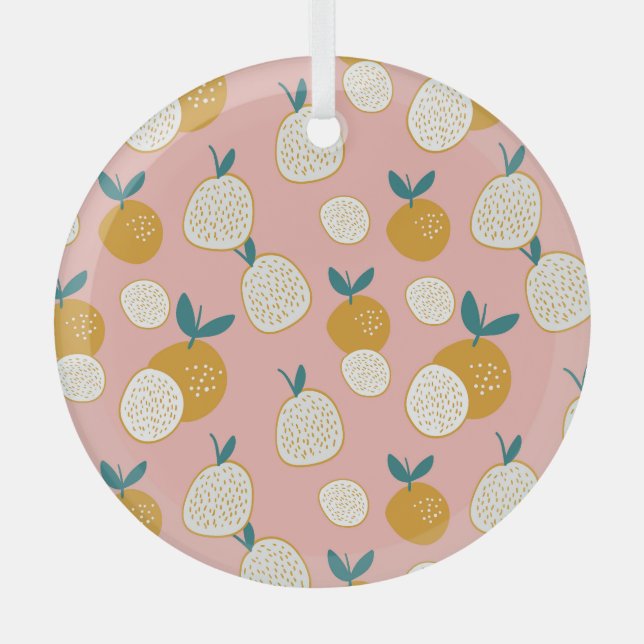 Colourful fruit, seamless background pattern. glass ornament (Front)