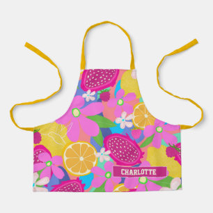 Colourful Fruits and Flowers Custom Name  Apron