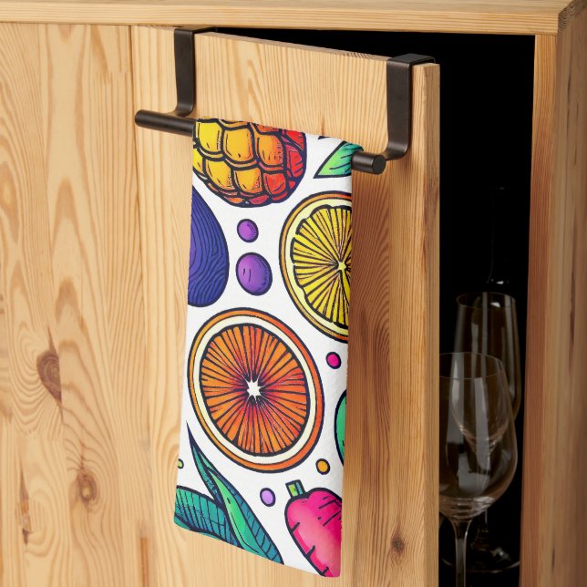 Colourful Fruits and Vegetables Pattern  Kitchen Towel (Thirds Fold)