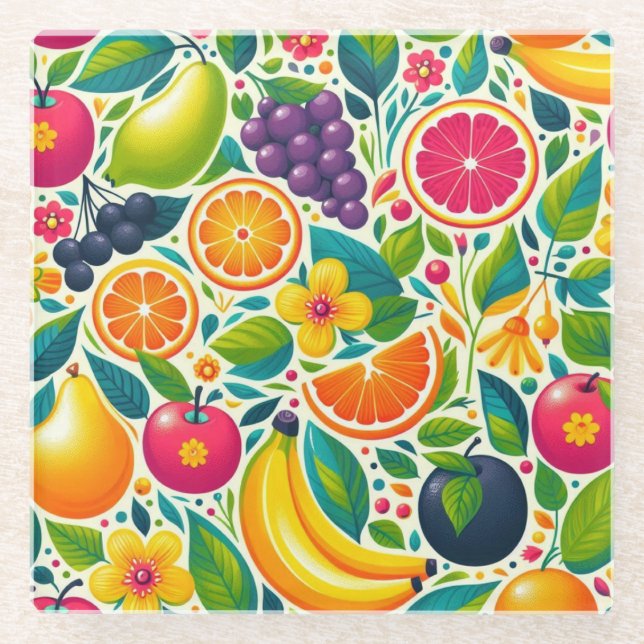 Colourful fruits  glass coaster (Front)
