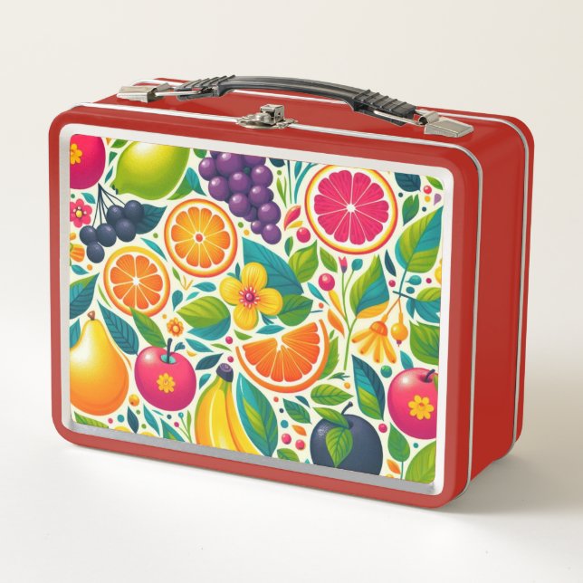 Colourful fruits  metal lunch box (Front)