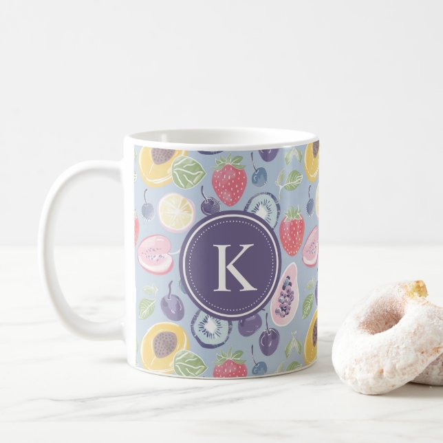 Colourful  Fruits  Monogram Spring Pattern Coffee Mug (With Donut)