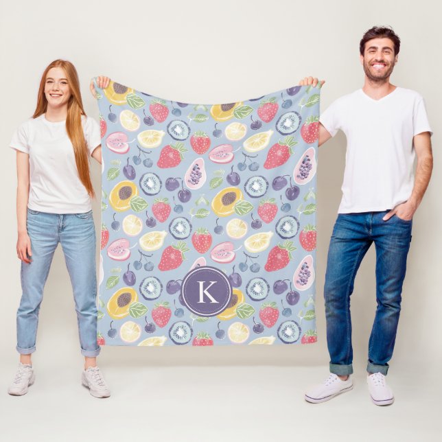 Colourful  Fruits  Monogram Spring Pattern Fleece Blanket (In Situ)