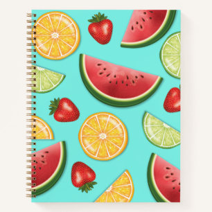 Colourful Fruits On Blue Summer Food Pattern Notebook