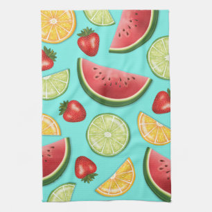Colourful Fruits On Blue Sweet Summer Pattern Kitchen Towel