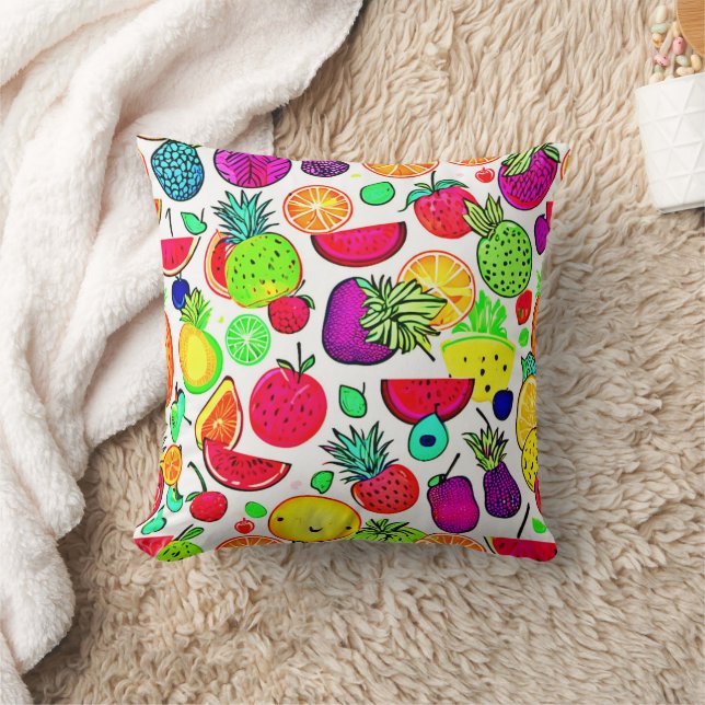 Colourful Fruits Orchard Artistry Throw Pillow (Blanket)