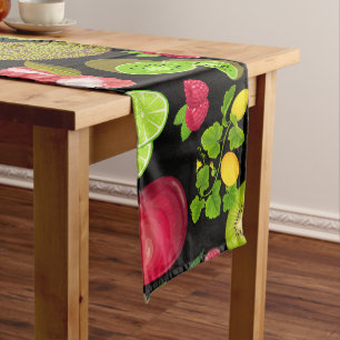 Colourful Fruits Pattern 01.b Black BG Long Table Runner