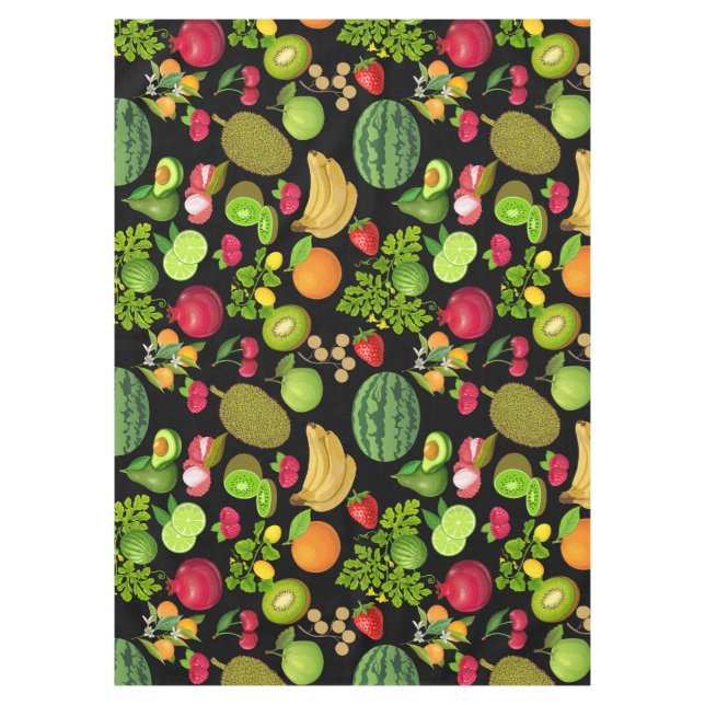 Colourful Fruits Pattern 01.b Black BG Tablecloth (Front)