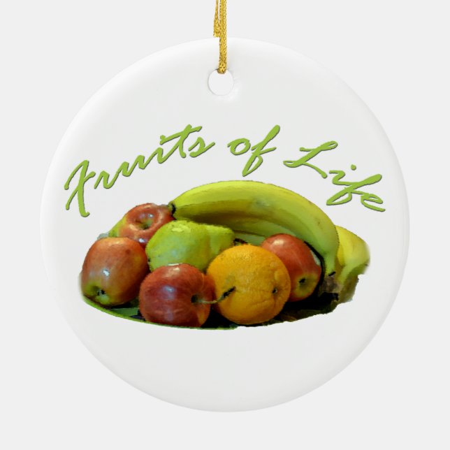 Colourful fruits tray, Orange, apple, pear, Ceramic Ornament (Back)