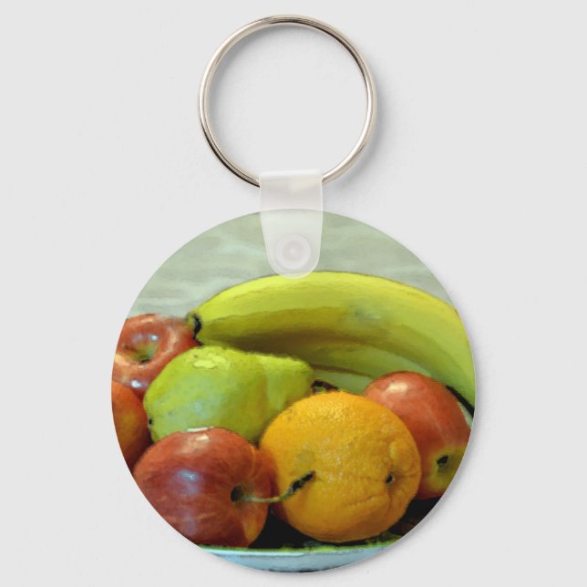 Colourful fruits tray, Orange, apple, pear, Keychain (Front)