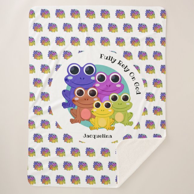 Colourful  Fully Rely On God Personalized FROG Sherpa Blanket (Front)