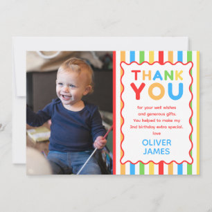 Colourful Fun 2nd Birthday Photo Thank You Card