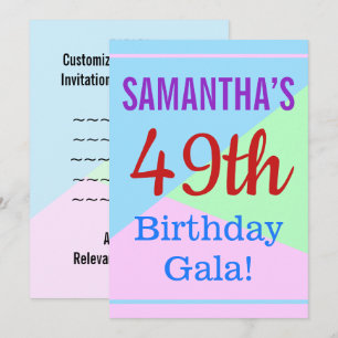 Colourful, Fun "49th Birthday Gala!" Invitation