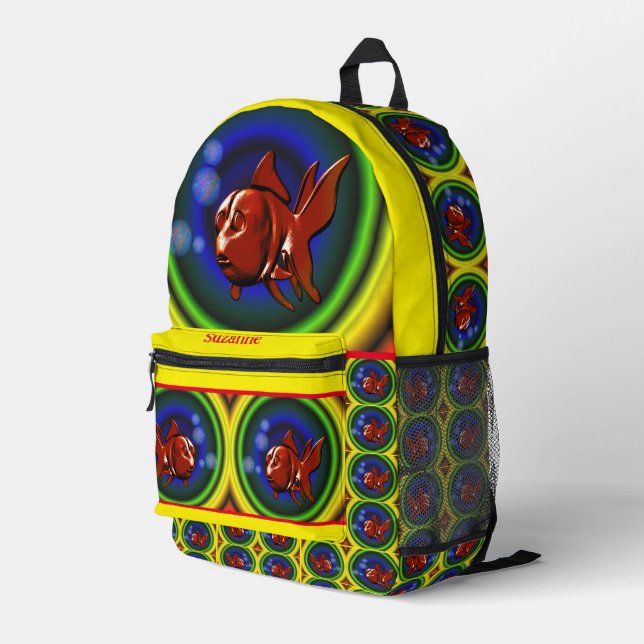 Colourful Fun Abstract Goldfish Personalized Printed Backpack (Back Corner Right)