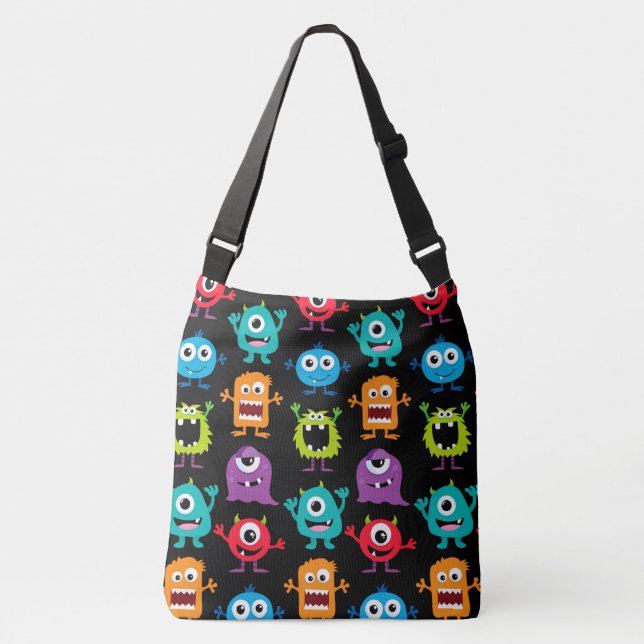Colourful Fun Abstract Pattern Kids Monsters Crossbody Bag (Front)
