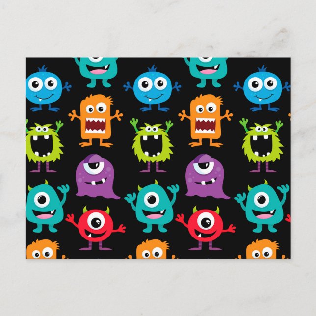 Colourful Fun Abstract Pattern Kids Monsters Postcard (Front)