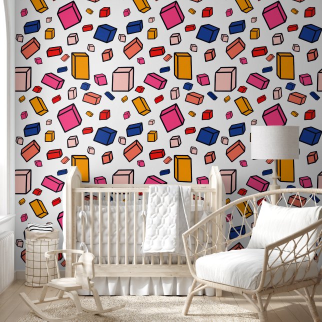 Colourful Fun Blocks Kids Pattern Nursery Room Wallpaper (Kids)