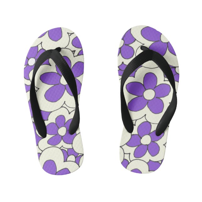 Colourful Fun Bright Flower Design Kid's Flip Flops (Footbed)