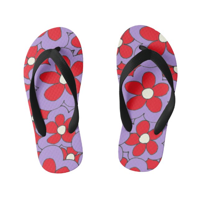 Colourful Fun Bright Flower Design Kid's Flip Flops (Footbed)
